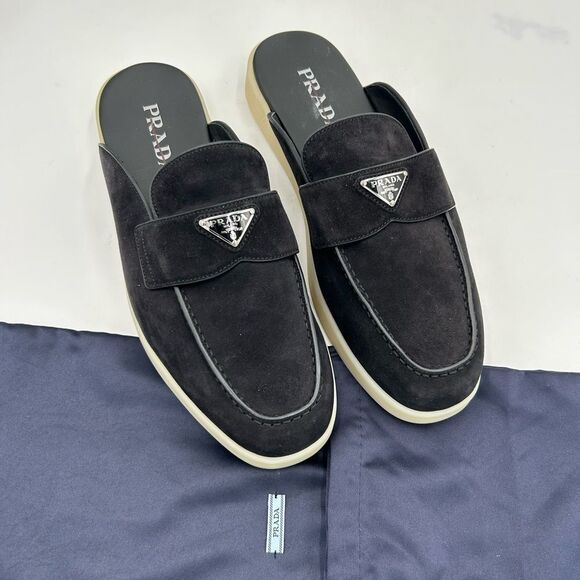 Men’s Prada triangle logo Saint Tropez slip on loafers size 9, made in Italy - Picture 1 of 9